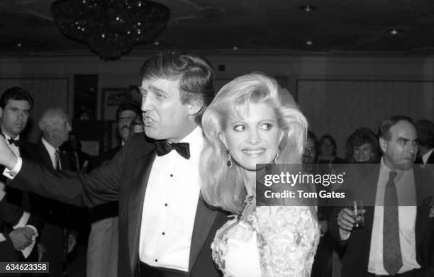 Businessman Donald Trump and his wife Ivana Trump attend the Police Athletic League dinner honoring Donald Trump at the Plaza Hotel in May 1989 in...