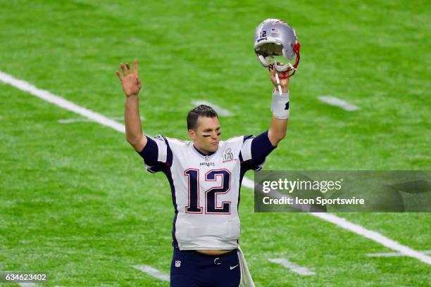 New England Patriots quarterback Tom Brady celebrates after winning Super Bowl LI on February 5 at NRG Stadium in Houston, TX.