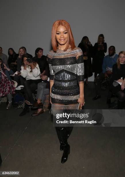 Recording artist Teyana Taylor attends the Pamella Roland fashion show during New York Fashion Week at Pier 59 Studios on February 10, 2017 in New...