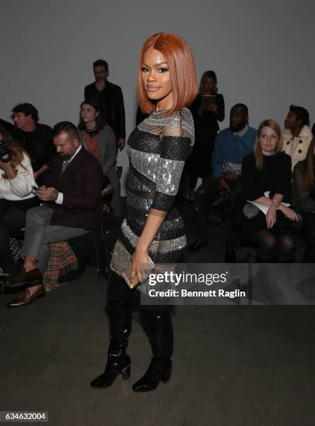 Recording artist Teyana Taylor attends the Pamella Roland fashion show during New York Fashion Week at Pier 59 Studios on February 10, 2017 in New...