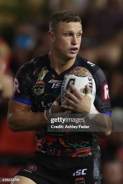 Jack Wighton of Indigenous All Stars runs the ball during the NRL All Stars match between the 2017 Harvey Norman All Stars and the NRL World All...