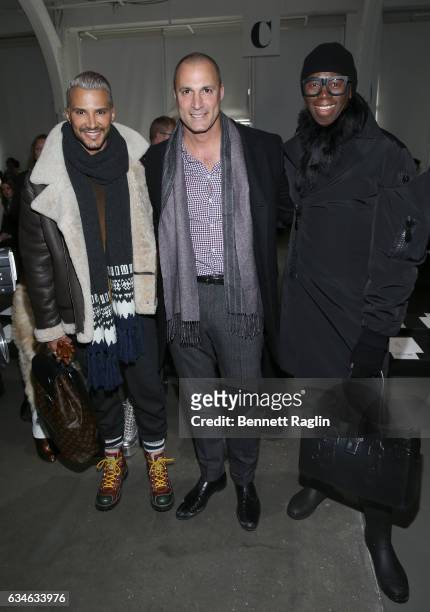 Jay Manuel, Nigel Barker and Miss J Alexander attend the Pamella Roland Fashion Show during New York Fashion Week at Pier 59 Studios on February 10,...