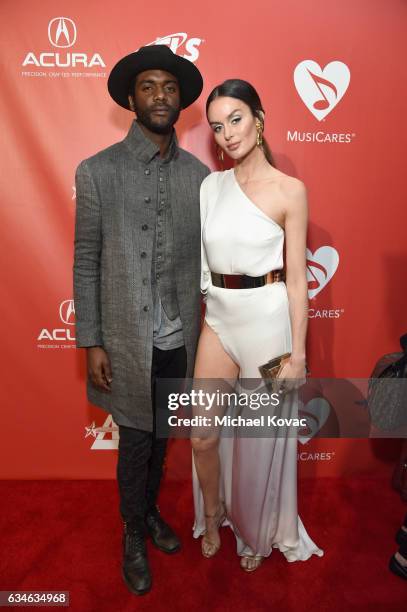 Musician Gary Clark Jr. And model Nicole Trunfio attend MusiCares Person of the Year honoring Tom Petty at the Los Angeles Convention Center on...