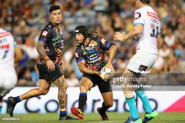 Johnathan Thurston of Indigenous All Stars in action during the NRL All Stars match between the 2017 Harvey Norman All Stars and the NRL World All...