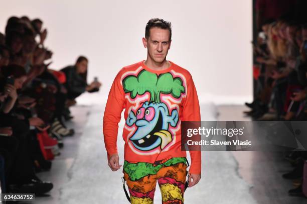 Designer Jeremy Scott walks the runway for the Jeremy Scott collection during, New York Fashion Week: The Shows at Gallery 1, Skylight Clarkson Sq on...