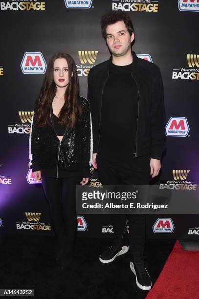 Musicians Samantha Gongol and Jeremy Lloyd of Marian Hill attend Backstage at The GRAMMYs Westwood One Radio Remotes during the 59th GRAMMY Awards at...