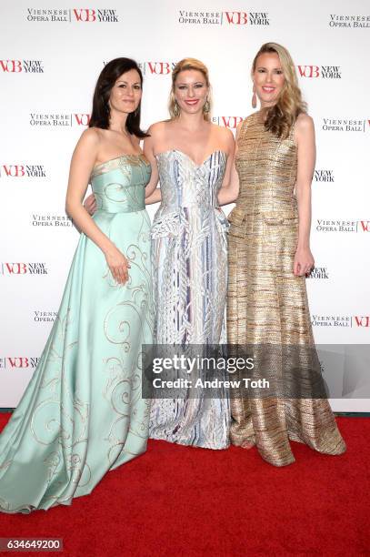 Anelia Peschev, Kiera Chaplin and Silvia Frieser attend the 62nd Viennese Opera Ball at The Waldorf=Astoria on February 10, 2017 in New York City.