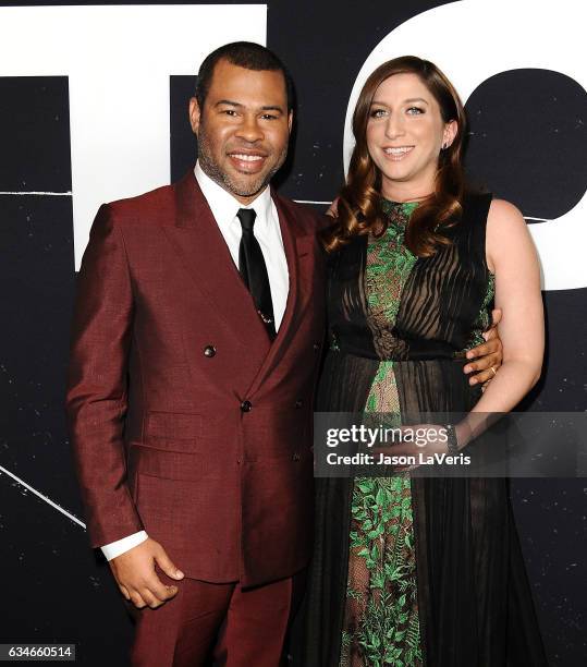 Jordan Peele and Chelsea Peretti attend a screening of "Get Out" at Regal LA Live Stadium 14 on February 10, 2017 in Los Angeles, California.
