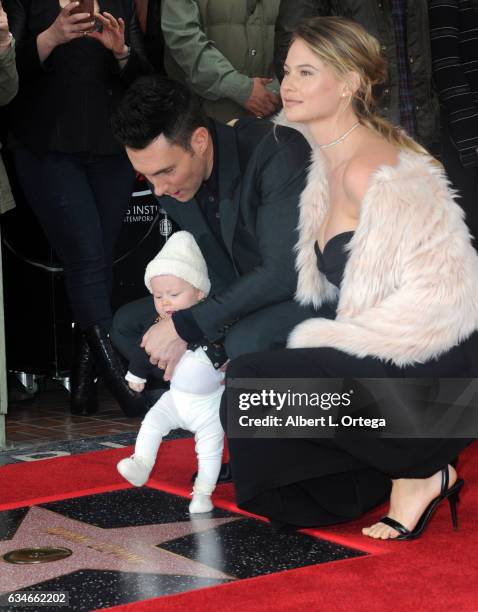 Musician Adam Levine, wife/model Behati Prinsloo and daughter Dusty Rose at his Star On The Hollywood Walk Of Fame ceremoney on February 10, 2017 in...