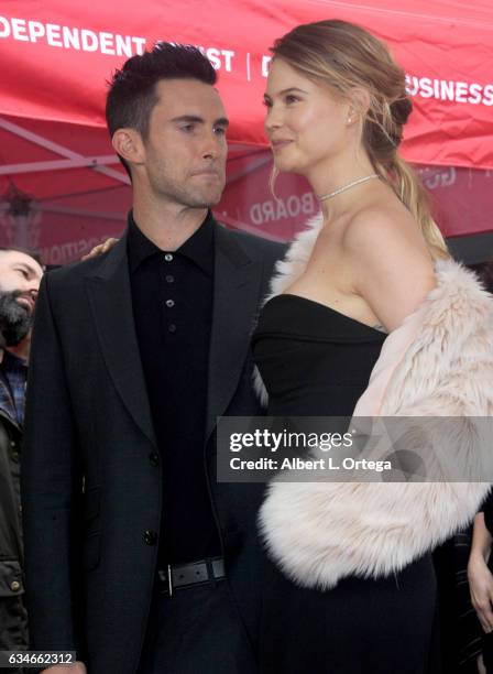 Musician Adam Levine and wife/model Behati Prinsloo at his Star On The Hollywood Walk Of Fame ceremoney on February 10, 2017 in Hollywood, California.