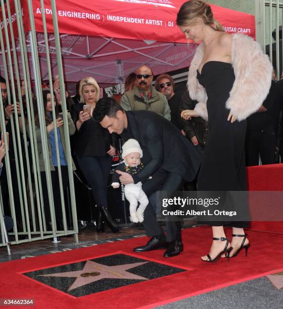 Musician Adam Levine, wife/model Behati Prinsloo and daughter Dusty Rose at his Star On The Hollywood Walk Of Fame ceremoney on February 10, 2017 in...