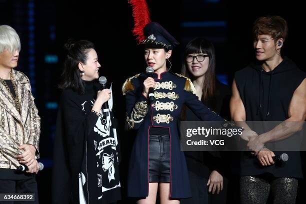 Singer Jee Seok Jin , actress Song Ji Hyo and singer Kim Jong Kook attend the fans meeting of variety show "Running Man" on February 10, 2017 in...