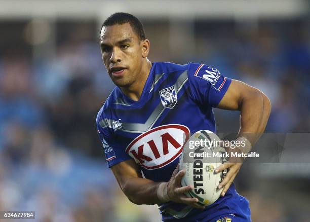 Will Hopoate of the Bulldogs in action during the NRL Trial match between the Canterbury Bulldogs and the Penrith Panthers at Belmore Sports Ground...