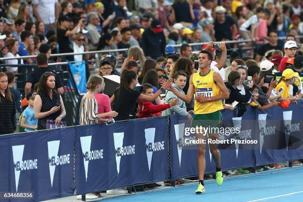 Jeff Riseley of Australia thanks fans after competing in the mixed 3 minute challenge during the Melbourne Nitro Athletics Series at Lakeside Stadium...