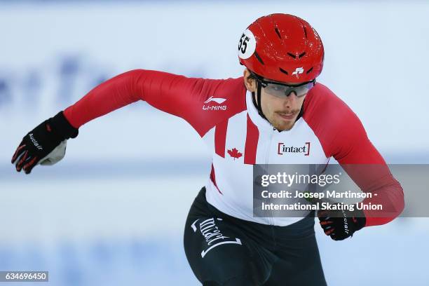 Patrick Duffy of Canada competes in the Men's 1000m quarter final during day one of the ISU World Cup Short Track at Minsk Arena on February 11, 2017...