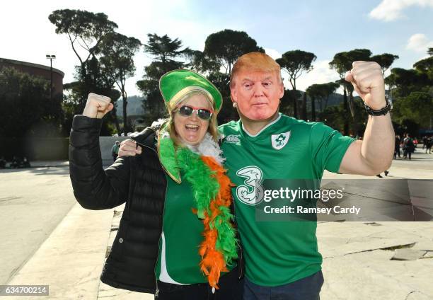 Rome , Italy - 11 February 2017; Ireland supporters Anne Scriver, from Ranelagh, Dublin and Hughie Mullen, from Rathgar, Dublin ahead of the RBS Six...