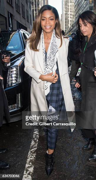 Actress Naomie Harris is seen arriving at the Calvin Klein Collection fashion show with new chief creative officer Raf Simons during New York Fashion...