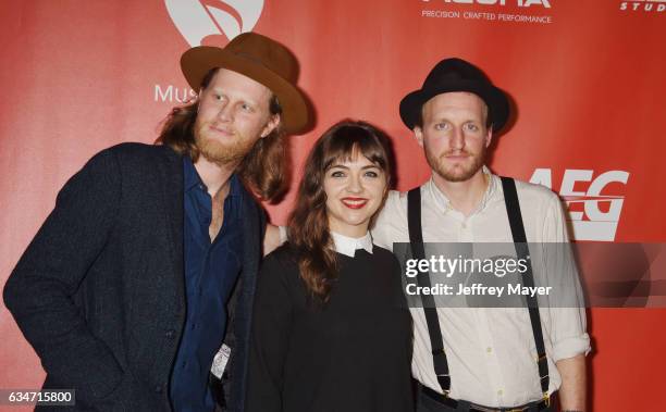 Musicians Wesley Schultz, Neyla Pekarek, and Jeremiah Caleb Fraites of the The Lumineers attend MusiCares Person of the Year honoring Tom Petty at...