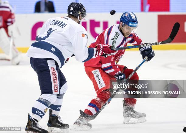 Finland's Niko Ojamaki and Jan Rutta action during the Finland vs the Czech Republic ice hockey match in the Sweden Hockey Games in the Scandinavium...