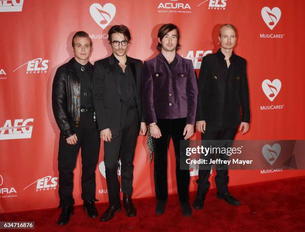 Musicians Josh Jove, Jacob Pilot, Chase Simpson and Sebastian Harris of the Shelters attend MusiCares Person of the Year honoring Tom Petty at the...