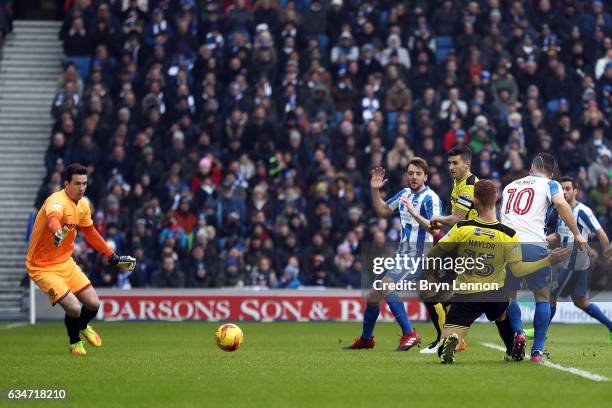 Tomer Hemed of Brighton & Hove Albion scores the opening goal during the Sky Bet Championship match between Brighton & Hove Albion and Burton Albion...