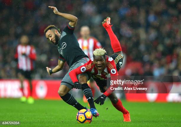 Nathan Redmond of Southampton and Dider N'dong of Sunderland compete for the ball during the Premier League match between Sunderland and Southampton...