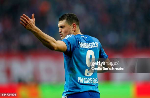 Kyriakos Papadopoulos of Hamburger SV reacts during the Bundesliga match between RB Leipzig and Hamburger SV at Red Bull Arena on February 11, 2017...