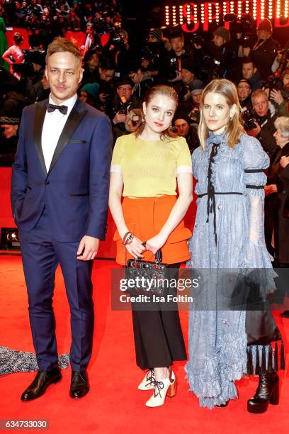 German actor Tom Wlaschiha, german actress Jella Haase and german stage designer Aino Laberenz attend the 'Django' premiere during the 67th Berlinale...