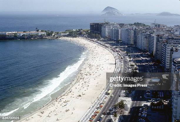 General view of Copacabana Beach circa 1978 in Rio de Janeiro, Brazil.