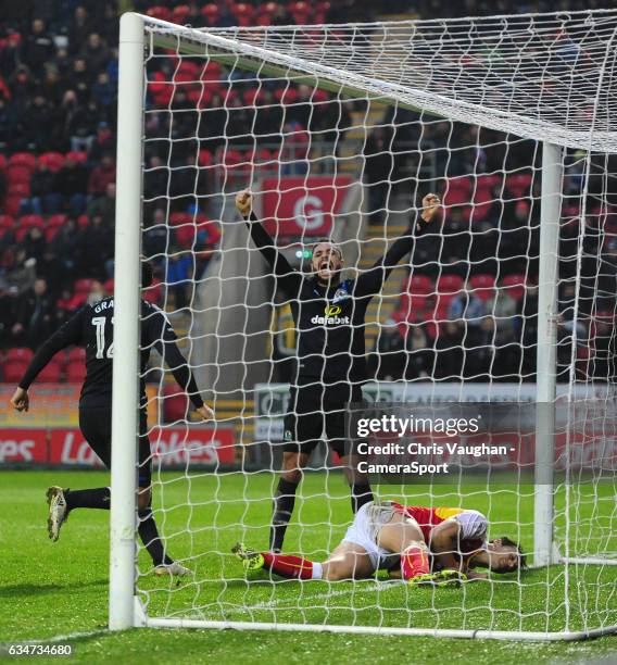 Blackburn Rovers' Derrick Williams celebrates scoring his sides equalising goal to make the score 1-1 during the Sky Bet Championship match between...