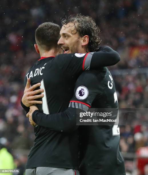 Manolo Gabbiadini of Southhampton celebrates his first goal of the game during the Premier League match between Sunderland and Southampton at Stadium...