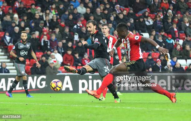 Manolo Gabbiadini of Southhampton scores his second goal of the game during the Premier League match between Sunderland and Southampton at Stadium of...