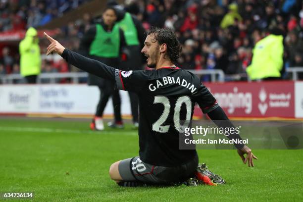 Manolo Gabbiadini of Southhampton celebrates his first goal of the game during the Premier League match between Sunderland and Southampton at Stadium...