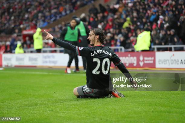 Manolo Gabbiadini of Southhampton celebrates his first goal of the game during the Premier League match between Sunderland and Southampton at Stadium...