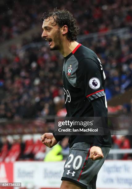 Manolo Gabbiadini of Southhampton celebrates his first goal of the game during the Premier League match between Sunderland and Southampton at Stadium...