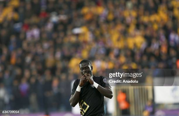 Papa Alioune Badou Ndiaye of Osmanlispor gestures during the Turkish Spor Toto Super Lig soccer match between Osmanlispor and Trabzonspor at Osmanli...