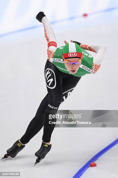 Marina Zueva of Belarus competes in the ladies 5000m during the ISU World Single Distances Speed Skating Championships - Gangneung - Test Event For...