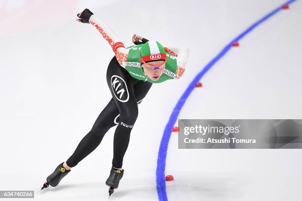 Marina Zueva of Belarus competes in the ladies 5000m during the ISU World Single Distances Speed Skating Championships - Gangneung - Test Event For...