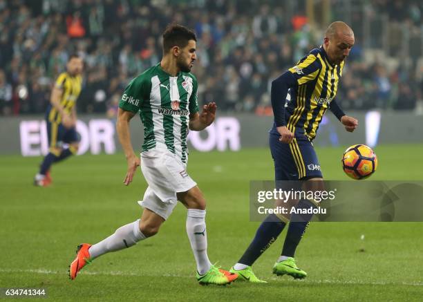 Aatif Chahechouhe of Fenerbahce in action during the Turkish Spor Toto Super Lig soccer match between Bursaspor and Fenerbahce at Timsah Arena in...