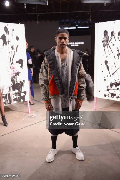 Model poses for the Romeo Hunte collection presentation during, New York Fashion Week: The Shows on February 11, 2017 in New York City.