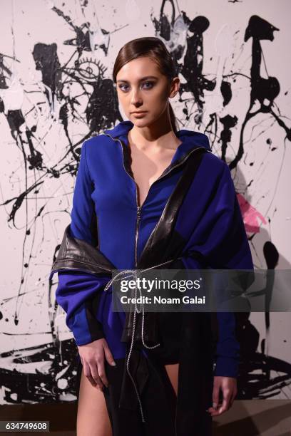 Model poses for the Romeo Hunte collection presentation during, New York Fashion Week: The Shows on February 11, 2017 in New York City.