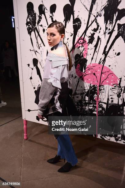 Model poses for the Romeo Hunte collection presentation during, New York Fashion Week: The Shows on February 11, 2017 in New York City.