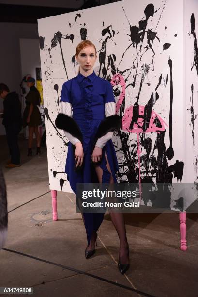 Model poses for the Romeo Hunte collection presentation during, New York Fashion Week: The Shows on February 11, 2017 in New York City.