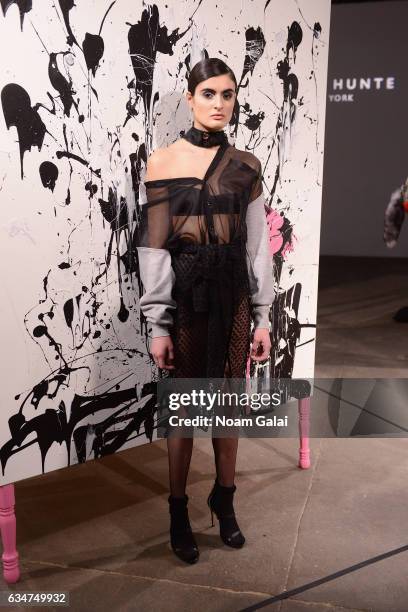 Model poses for the Romeo Hunte collection presentation during, New York Fashion Week: The Shows on February 11, 2017 in New York City.