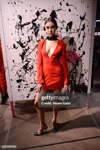 Model poses for the Romeo Hunte collection presentation during, New York Fashion Week: The Shows on February 11, 2017 in New York City.