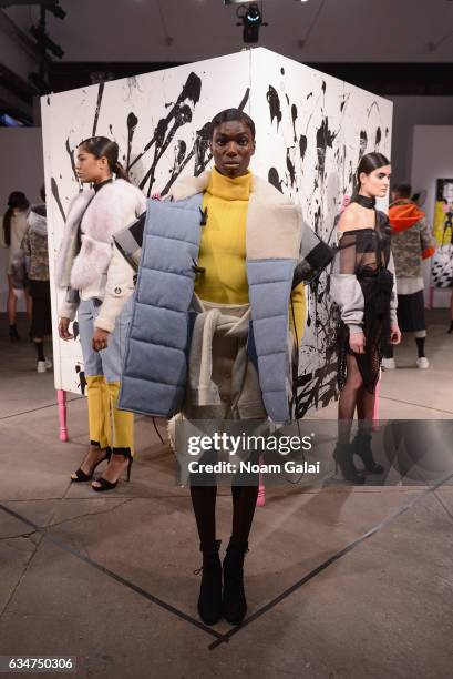 Models pose for the Romeo Hunte collection presentation during, New York Fashion Week: The Shows on February 11, 2017 in New York City.