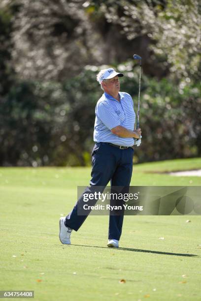 Colin Montgomerie plays his second shot on the second hole during the second round of the PGA TOUR Champions Allianz Championship at The Old Course...