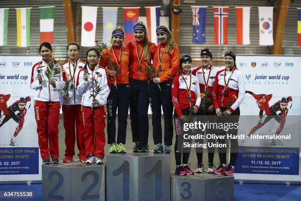 Nan Sun, Dongxue Xi and Weiping Gan of China with the second place, Joy Beune,Jutta Leerdam and Sanne In t Hof of Netherlands with the first place...