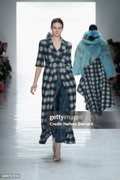 Model walks the runway for the Son Jung Wan collection during, New York Fashion Week: The Shows at Gallery 3, Skylight Clarkson Sq on February 11,...