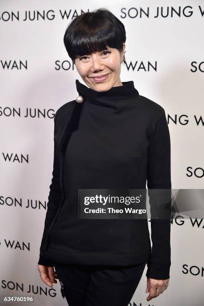 Designer Son Jung Wan poses backstage for the Son Jung Wan collection during, New York Fashion Week: The Shows at Gallery 3, Skylight Clarkson Sq on...